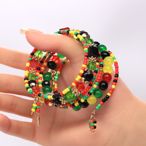 Multicolor bead memory wire bracelet. - Picture 2 of 5